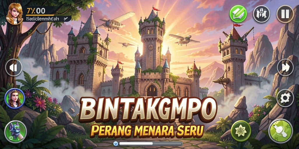 Screenshot BINTANGMPO menampilkan pertempuran menara yang dinamis dan penuh aksi.