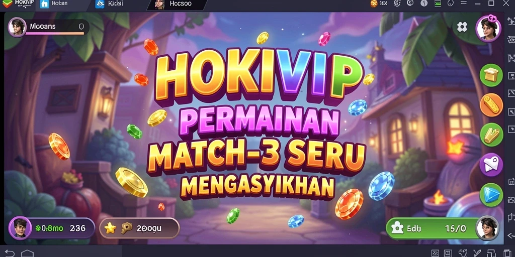 Tampilan gameplay seru HOKIVIP dalam aksi Match-3 yang menyenangkan.