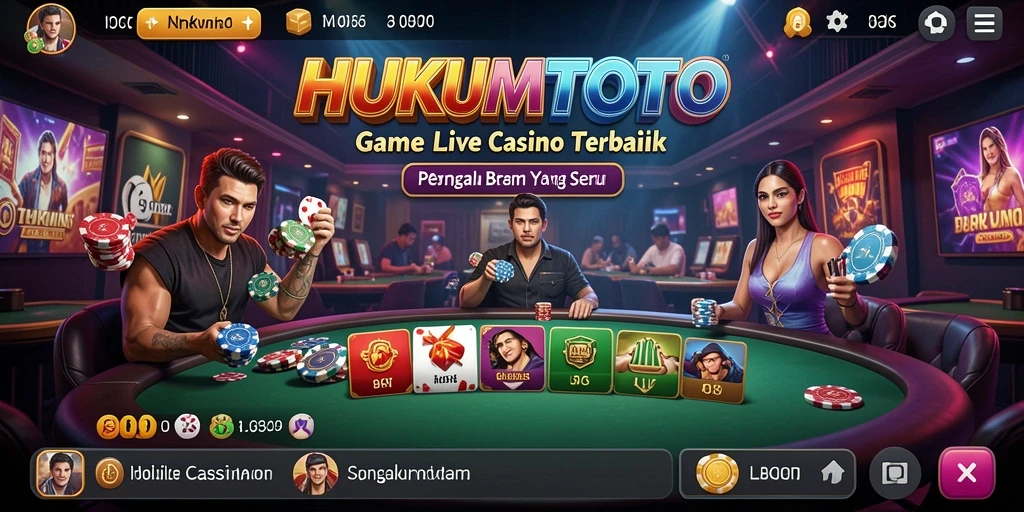 Screenshot gameplay HUKUMTOTO dengan dealer langsung dan suasana kasino.