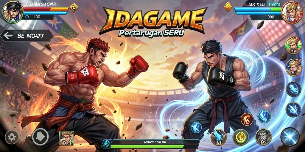 Screenshot gameplay IDAGAME menampilkan pertarungan seru dengan karakter yang beraksi.