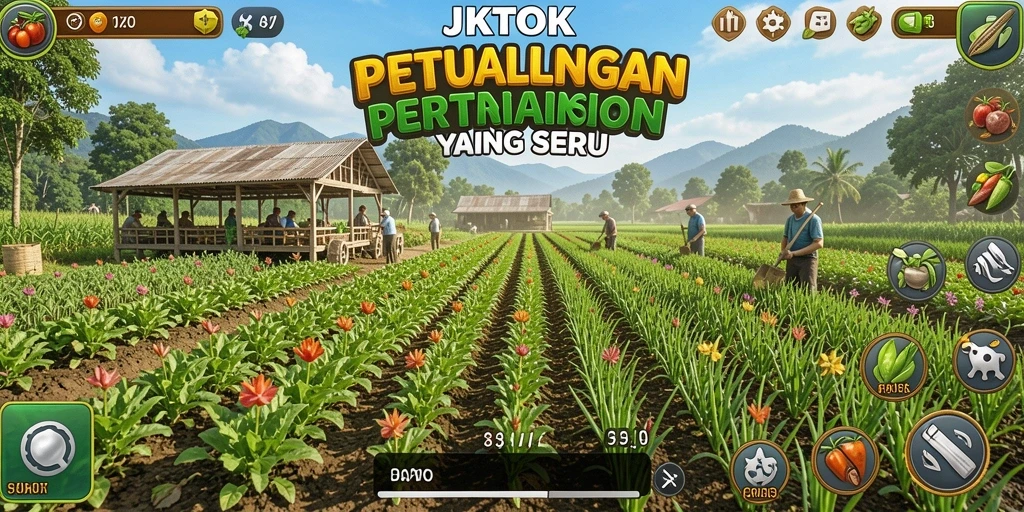 Tampilan gameplay yang menarik di JKTOK dengan aktivitas pertanian.
