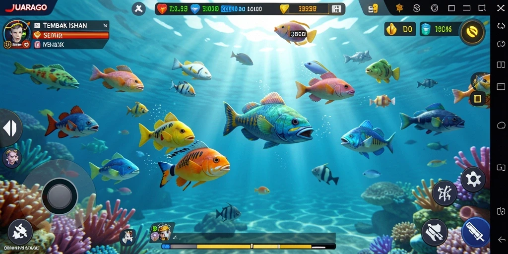 Tampilan gameplay JUARAGO menembak ikan yang seru.