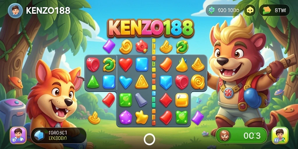 Screenshot utama KENZO188 yang menunjukkan gameplay seru Match-3.