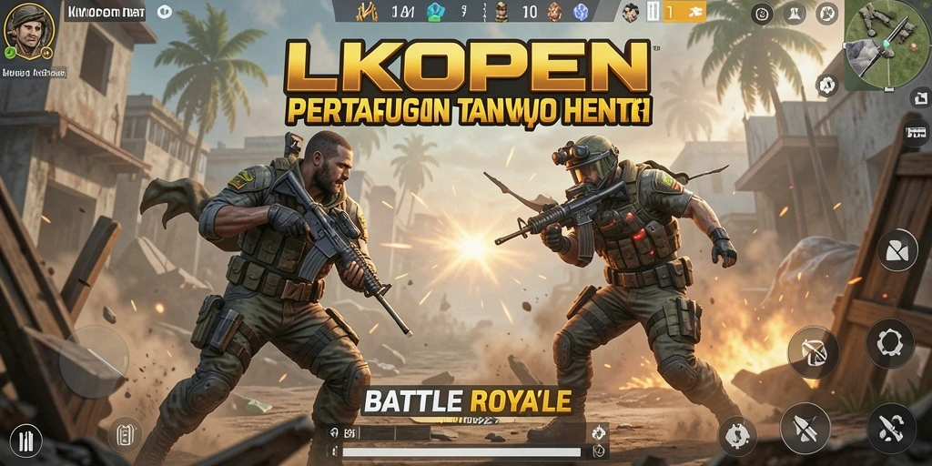 Screenshot gameplay LKOPEN menampilkan pertempuran epik dalam dunia Battle Royale.