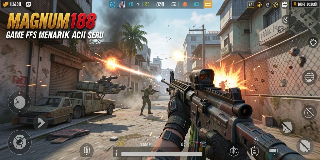 Tampilan gameplay seru dari MAGNUM188 dalam pertempuran FPS.