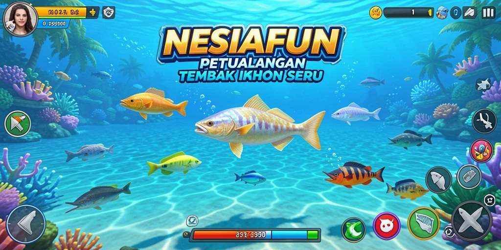 Screenshot gameplay NESIAFUN menunjukkan aksi tembak ikan yang seru.