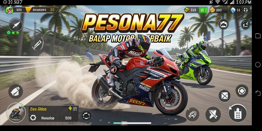 Screenshot gameplay PESONA77 menampilkan aksi balapan motor yang seru.