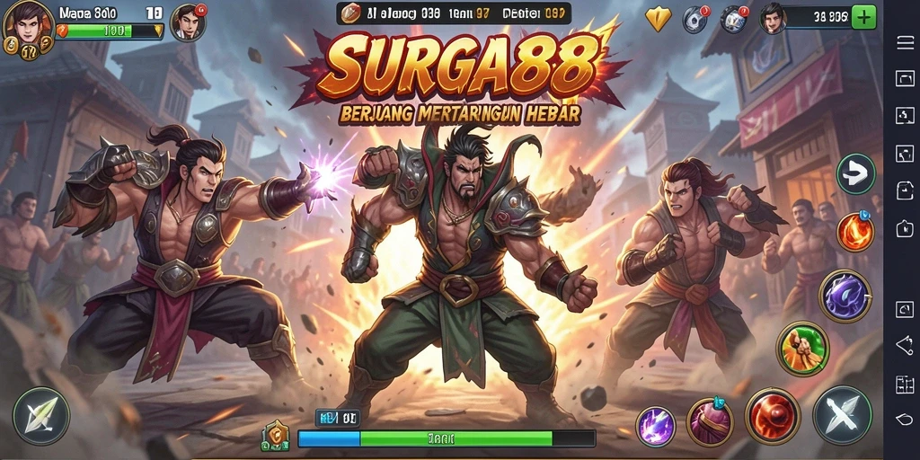 Tangkapan layar gameplay SURGA88 dengan aksi bertarung yang mendebarkan.