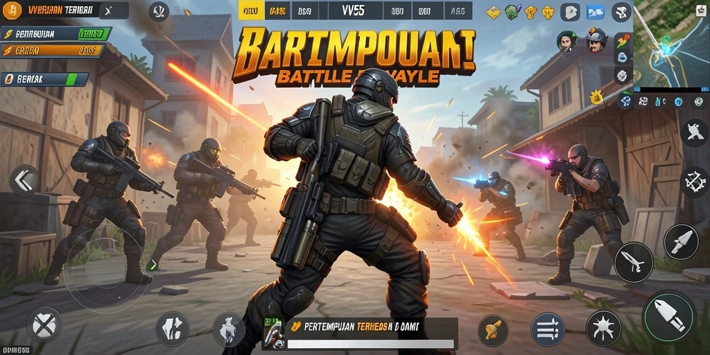 Tampilan gameplay seru dalam pertempuran Battle Royale.